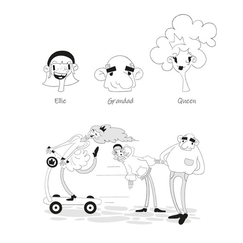 Black and white artwork with the title 'Childrens Book Illustration'