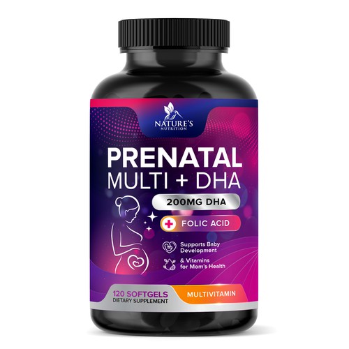 Feminine label with the title 'Prenatal Vitamins Label Design needed for Nature's Nutrition'