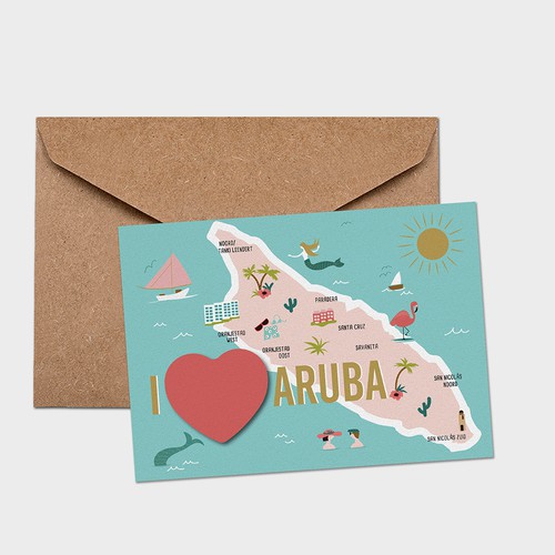Pink packaging with the title 'Bath Bomb Greeting Card for Aruba'