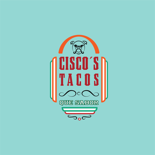 Bulldog logo with the title 'Packed design for a taco truck'