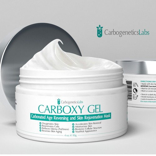 Skincare label with the title 'Cosmetic Label for First Carbonated Anti-Aging Face Mask'