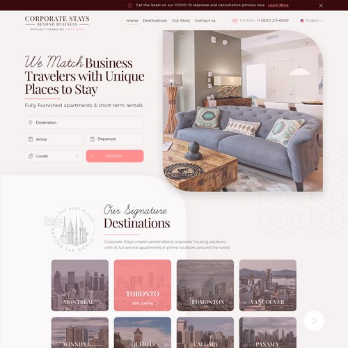 Corporate website with the title 'Furnished apartment rentals'