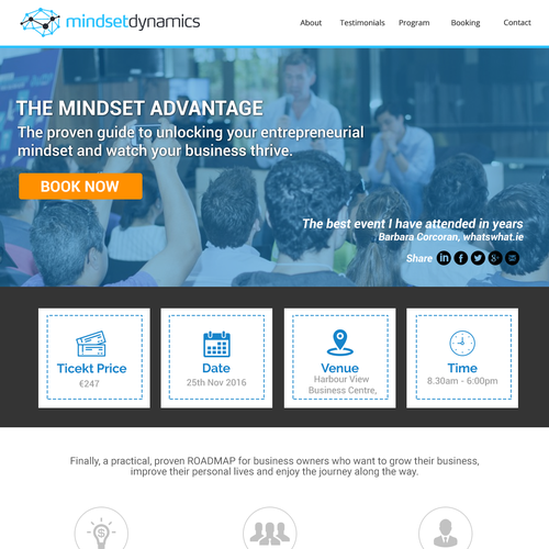 Workshop design with the title 'Mindset Dynamics - Landing Page'