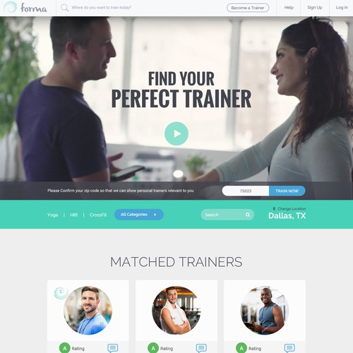 Personal trainer design with the title 'Website for Find Personal Trainer App'