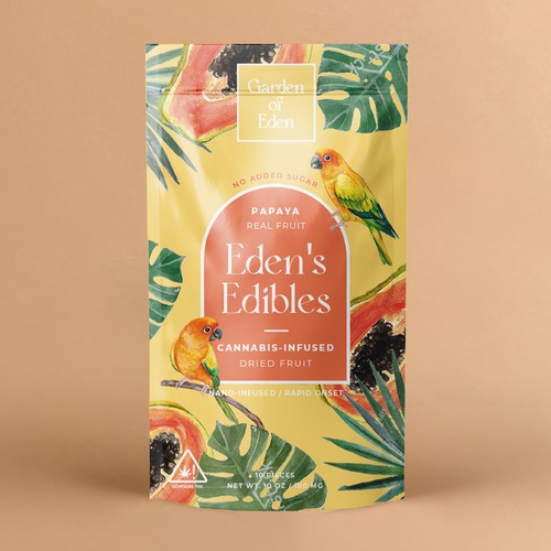 Cannabis packaging with the title 'Dried papaya packaging design'
