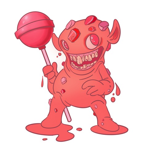 Branding illustration with the title 'Red 40 Food Coloring Monster'