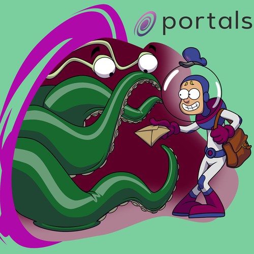 Cartoonish artwork with the title 'Interplanetary Mailman'