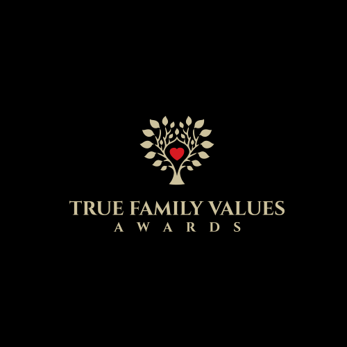 Family tree design with the title 'TRUE FAMILY VALUE AWARDS'