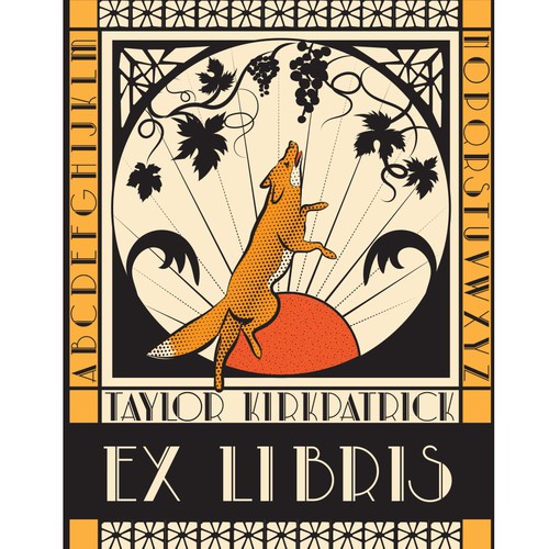 Art Deco artwork with the title 'Bookplate design'