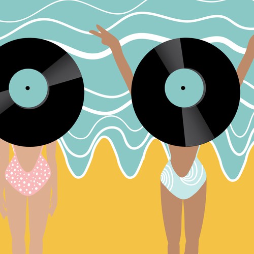 Beach artwork with the title 'happy hippy summer'