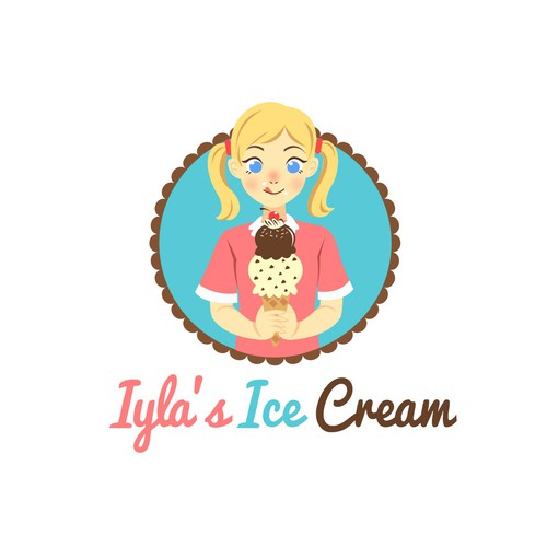 Boy and girl logo with the title 'Kids Ice Cream Logo'