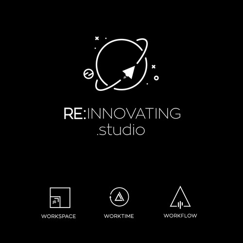 Workplace design with the title 'RE: Innovating. Studio'