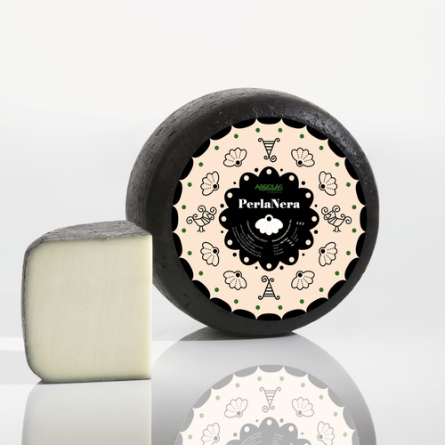 Art Nouveau design with the title 'Perla Nera - Argiolas Formaggi'