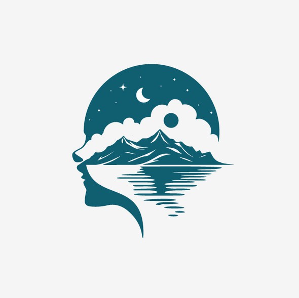 Health and fitness logo with the title 'Logo for a mental health therapy surrounded by mountains and water'