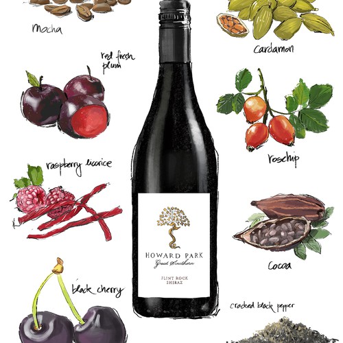 Fruit artwork with the title 'Hand Drawn illustration for a wine company'