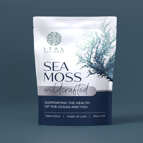 Premium packaging with the title 'Packaging design for sustainable sea moss brand'