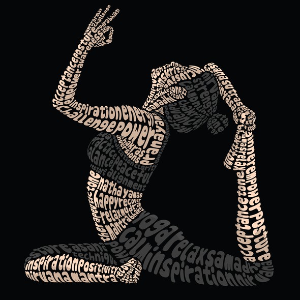 Silhouette illustration with the title 'Yoga Pose Typography Illustration'