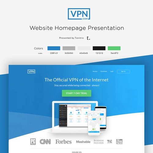 Innovative website with the title 'Modern, Vivid and Concise HomePage for VPN.com'