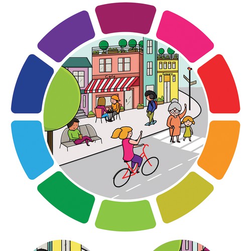 Street illustration with the title 'Sleek illustration of a Healthy Street needed'