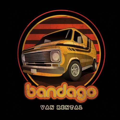 Van design with the title 'Create vintage 70's van t-shirt for van rental company Bandago'