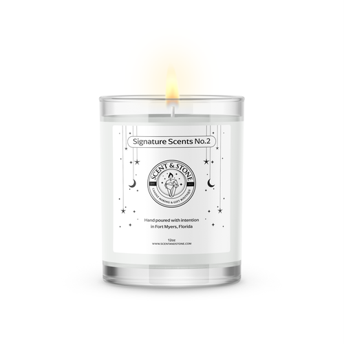 Candle label with the title 'Scent & Stone Candle Label'