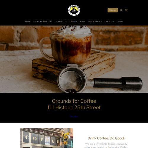 Ice cream shop design with the title 'WEBSITE DESIGN FOR CAFE - GROUND FOR COFFEE'