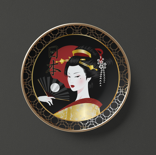 Japanese artwork with the title 'Geisha illustration '