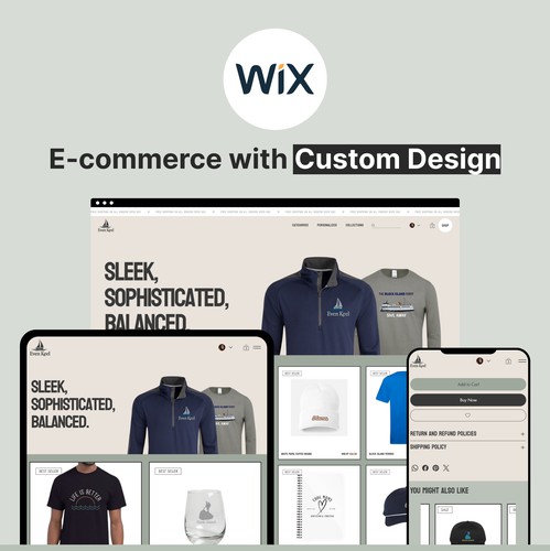 Ecommerce logo with the title 'E-commerce development with Custom Design forfor Even Keel'