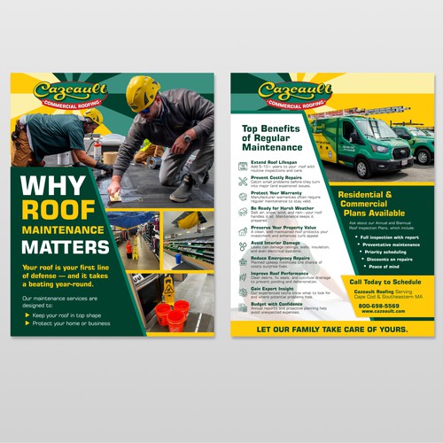 Print-ready design with the title 'Cazeault Roofing – Commercial Roof Maintenance Flyer'