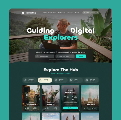 Rugged design with the title 'NomadShip - Digital Nomad Platform'