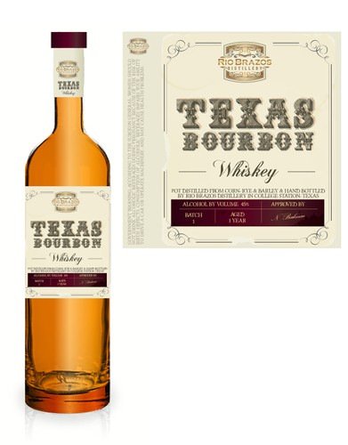 Antique design with the title 'whiskey label texas bourbon'