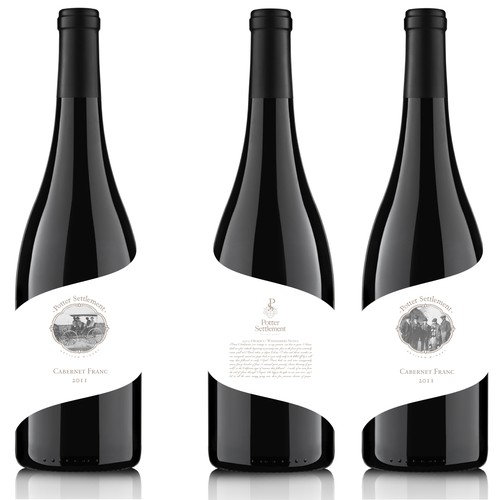Shape design with the title 'wine label for Potter Settlement Vineyards and Winery Inc.'