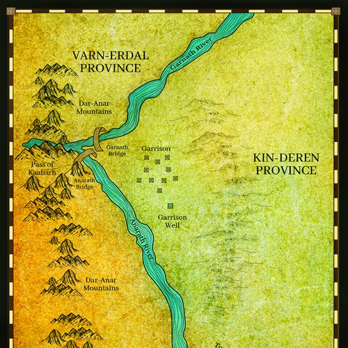 Fantasy design with the title 'TWO RIVERS FORD GARRISON - Fantasy map'