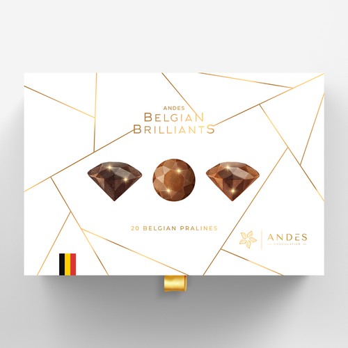 Food packaging with the title 'Belgian Chocolate Pralines - Box Packaging Design'