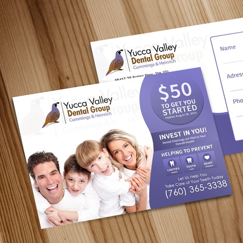 Purple design with the title 'Postcard Design for Yucca Valley'