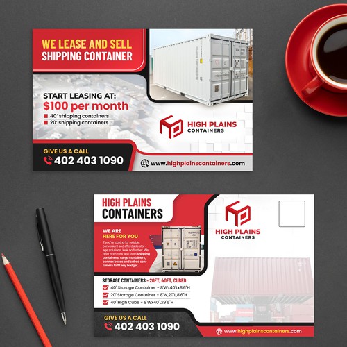 Container design with the title 'Shipping Container leasing company postcard'
