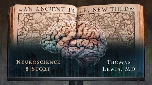 VR design with the title 'Poster for a class "An Ancient Tale, New-Told: Neuroscience & Story"'