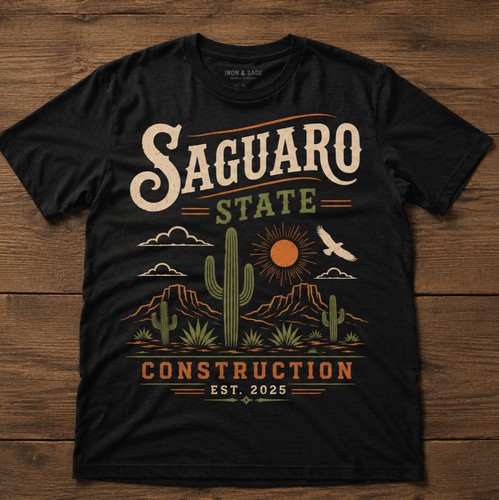 Construction t-shirt with the title 'Saguaro State | Vintage T-Shirt Design'