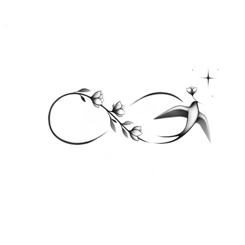 Swallow design with the title 'Infinity symbol with swallow and flowers '