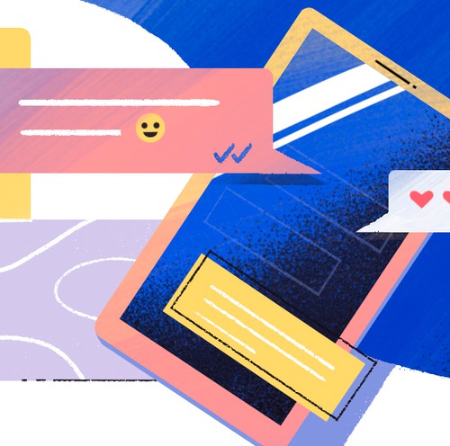 Animated illustration with the title 'Social-media-branding'