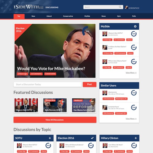 Awesome website with the title 'Re-design of ISideWith Discussions section '