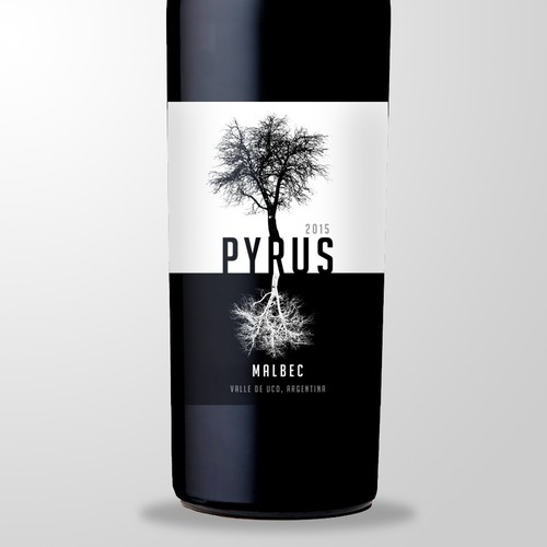 Tree label with the title 'Pyrus Wine'