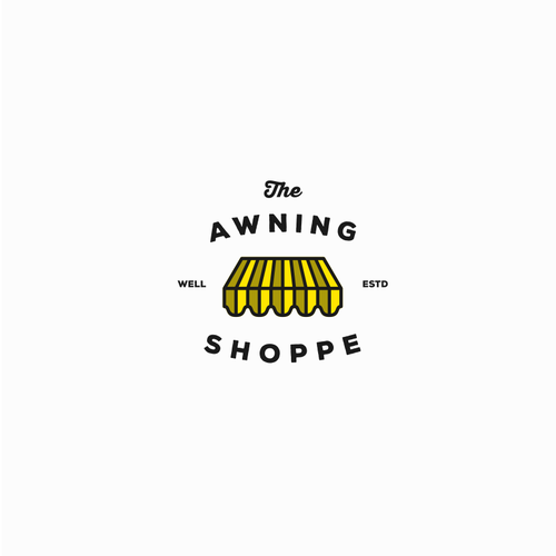Black and yellow logo with the title 'the awning shoppe'