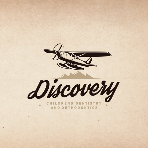 Airplane logo with the title 'Vintage seaplane illustration logo for "Discovery Childrens Dentristry And Orthodontics"'
