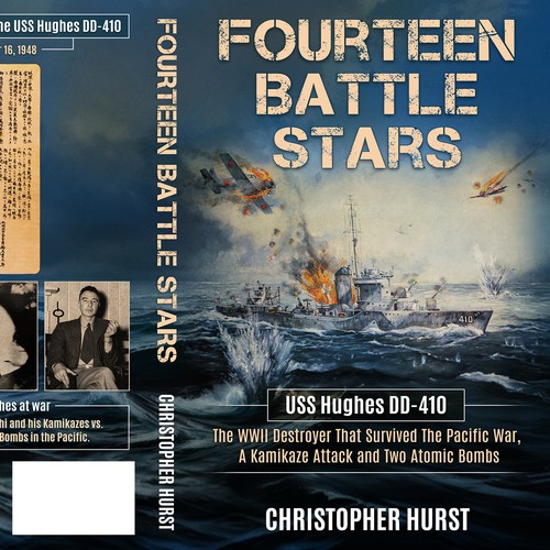 Book cover with the title 'Book-cover design for the history book "Fourteen Battle Stars"'