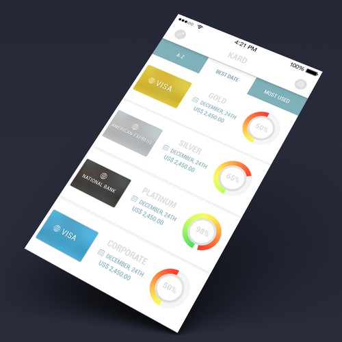 IOS 7 design with the title 'Create a clean, modern iPhone App UI for Kards'