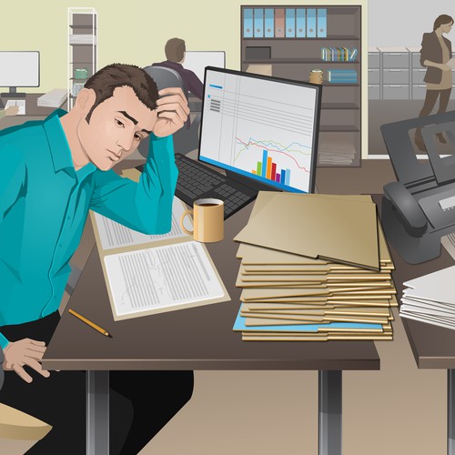 Work design with the title 'tired at work'