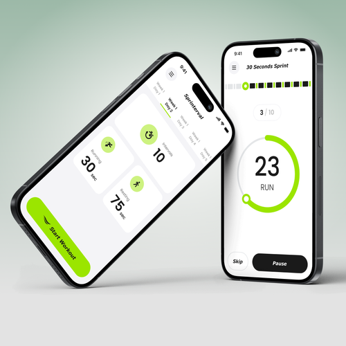 Bright color design with the title 'Design the UI/UX for a Motivational Sprint Interval Training App'