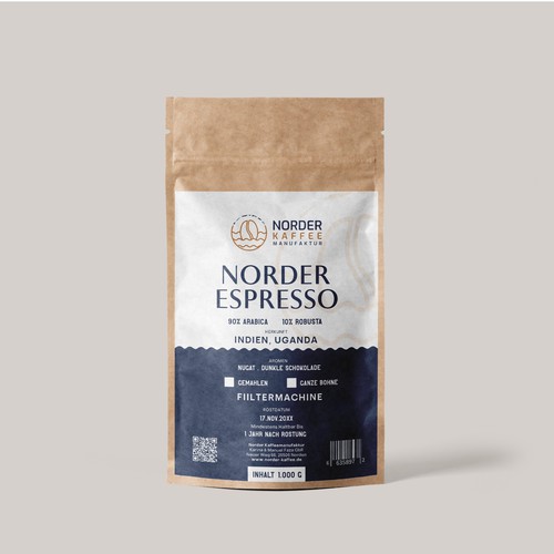 Coffee label with the title 'Norder Kaffeemanufaktur'