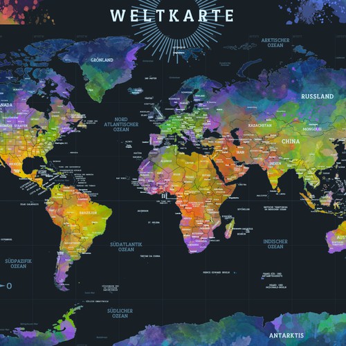 Bright artwork with the title 'Scratching map design'